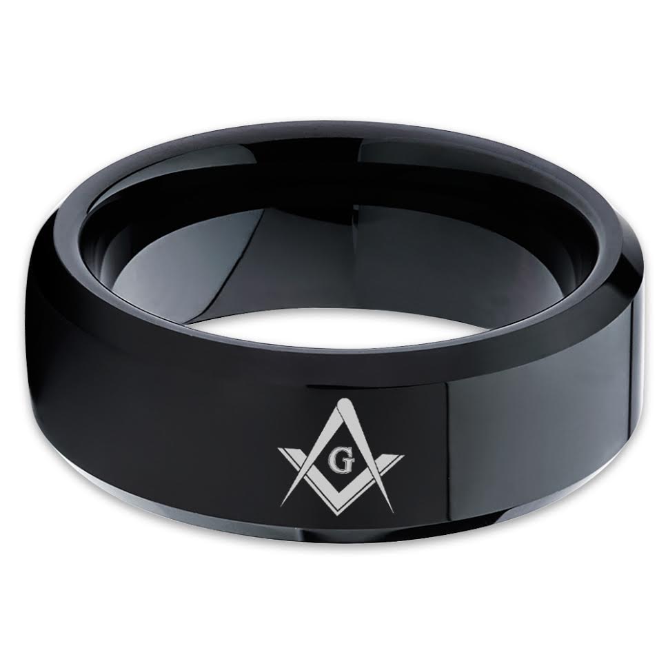 Masonic Wedding Ring - Masonic Ring - Black Tungsten Ring - Tungsten Wedding Ring
