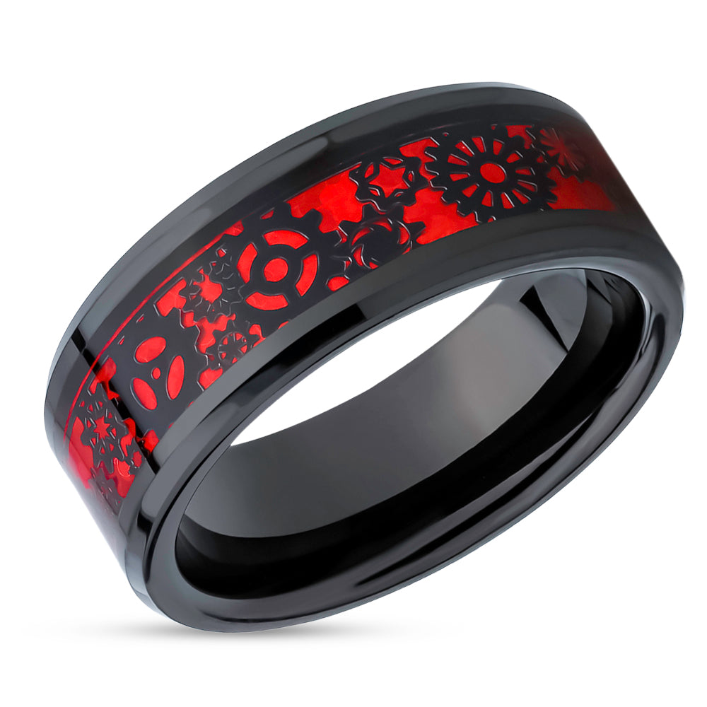 Great Wedding Ring - Red Tungsten Wedding Ring - Black Tungsten Ring - 8mm Ring