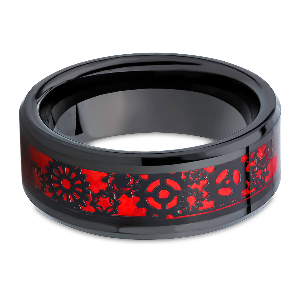 Great Wedding Ring - Red Tungsten Wedding Ring - Black Tungsten Ring - 8mm Ring