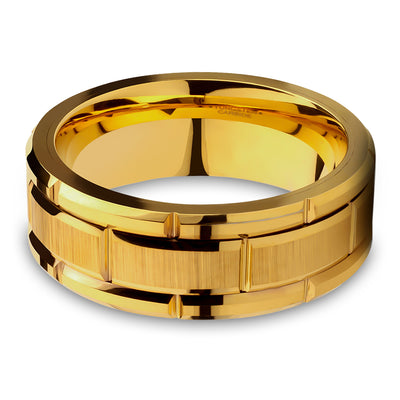 Yellow Gold Tungsten Ring - Unique Wedding Ring - 8mm Yellow Gold Ring - Tungsten Carbide