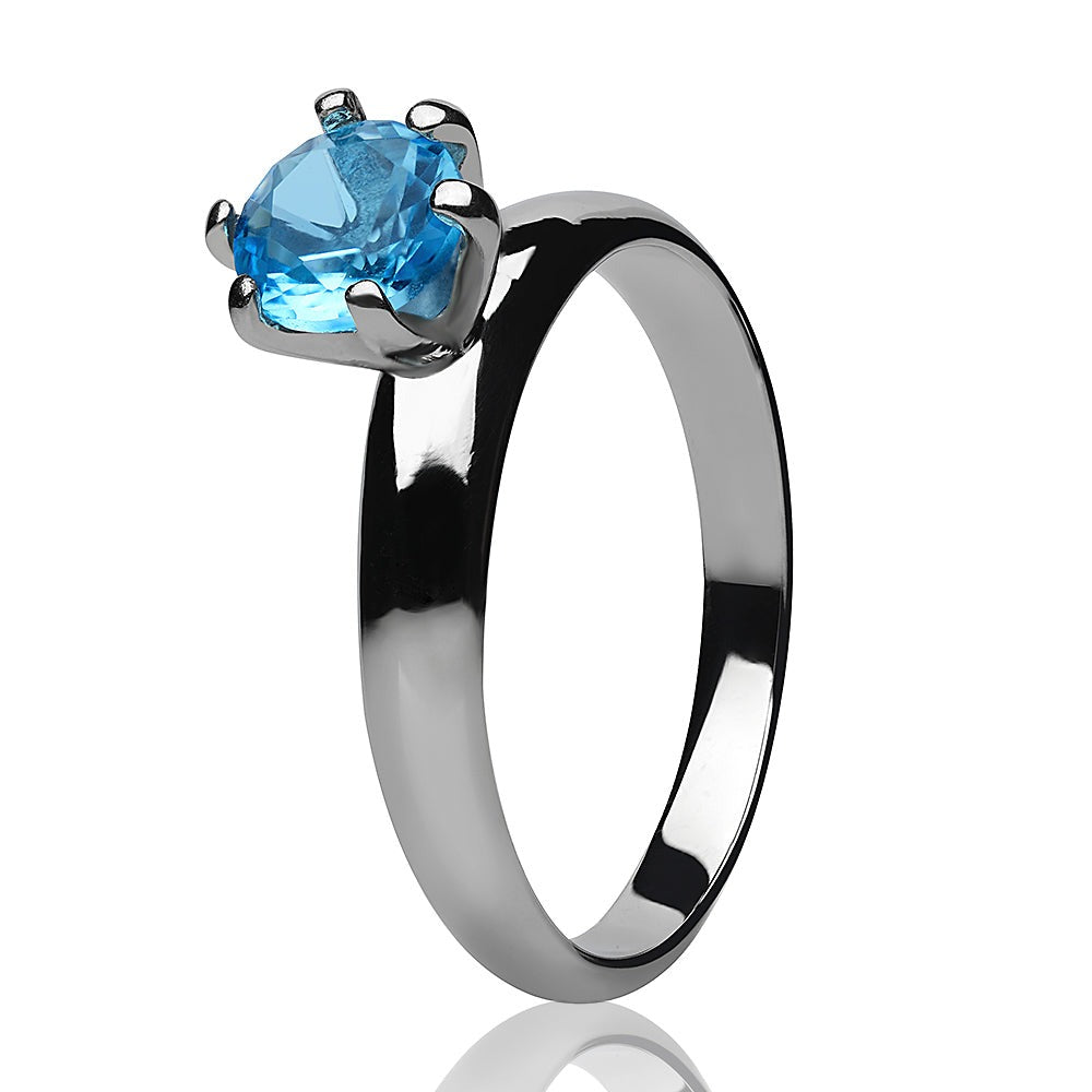 Aquamarine Wedding Ring - Solitaire Wedding Ring - Ladies CZ Wedding Ring - Engagement Ring