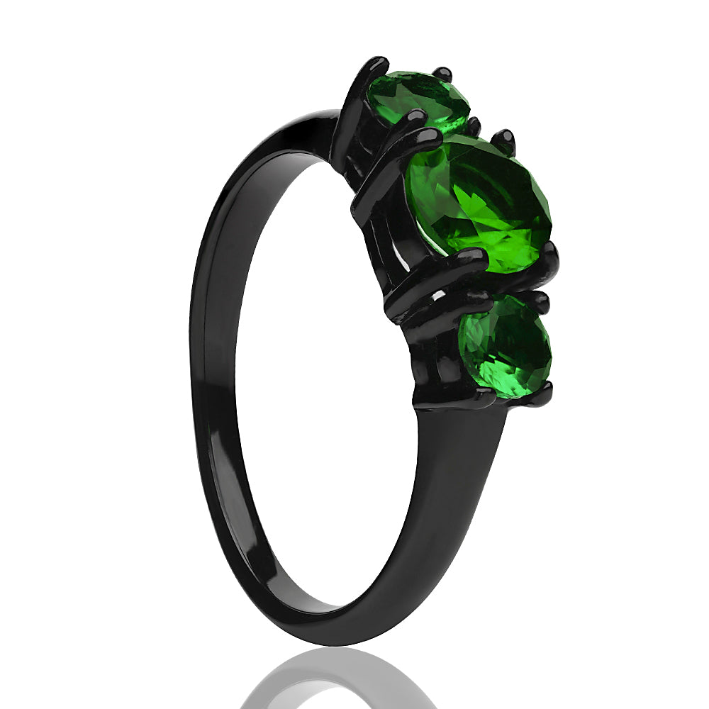 Emerald Wedding Ring - Solitaire Wedding Ring - Black Solitaire Ring - Engagement Ring