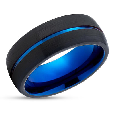 Black Tungsten Wedding Band - Men & Women - Blue Tungsten Ring - Wedding Band