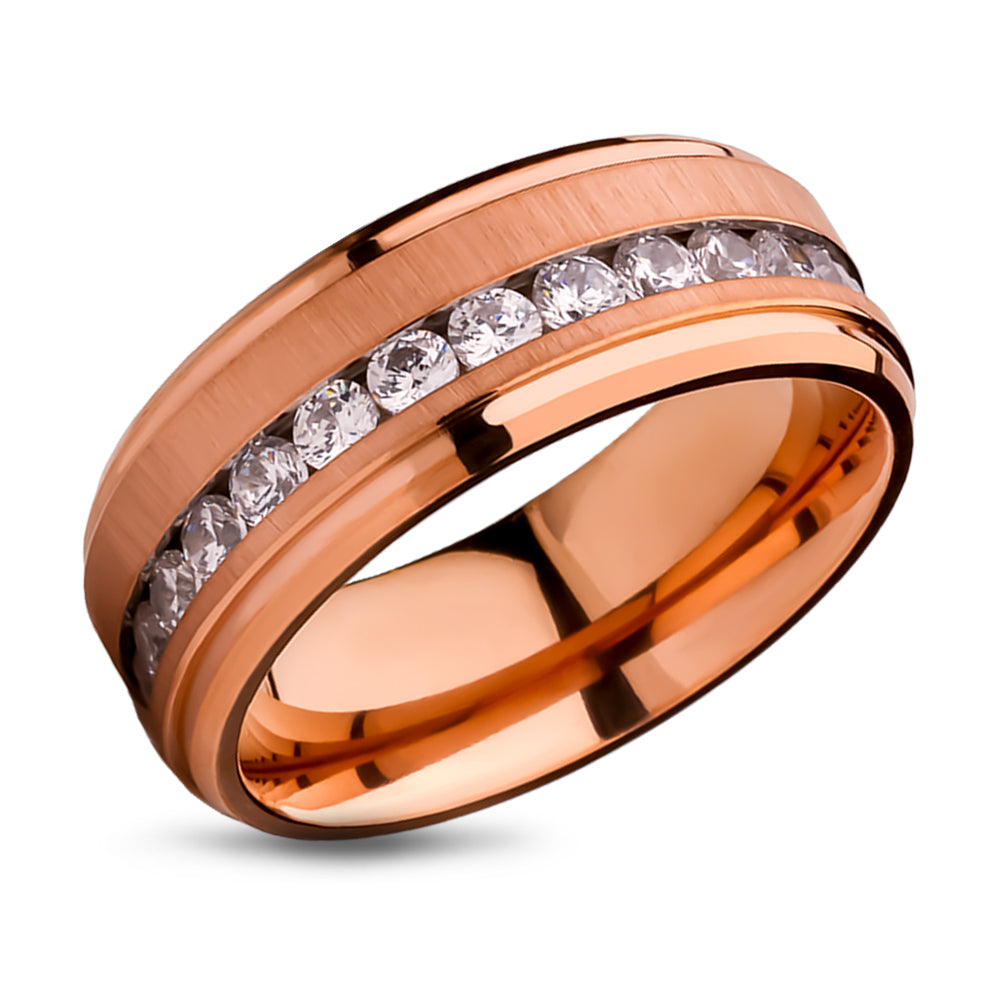 Rose Gold Titanium Wedding Ring - Wedding Band - CZ Wedding Ring - Man's Wedding Ring