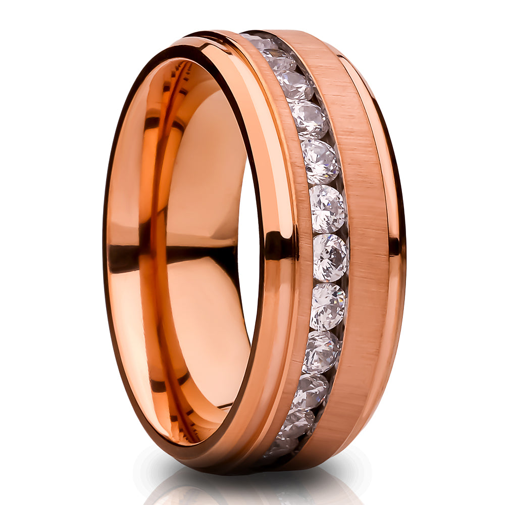 Rose Gold Titanium Wedding Ring - Wedding Band - CZ Wedding Ring - Man's Wedding Ring