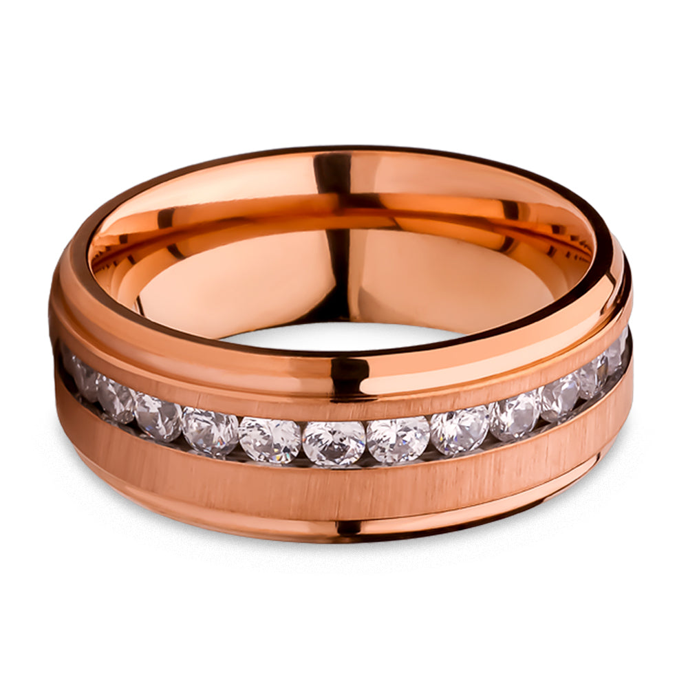 Rose Gold Titanium Wedding Ring - Wedding Band - CZ Wedding Ring - Man's Wedding Ring