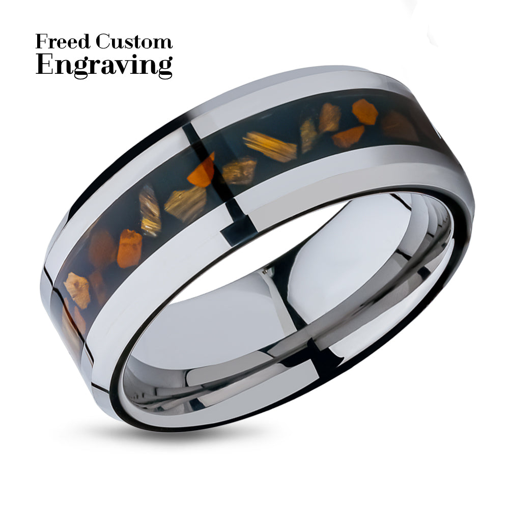 Abalone Wedding Ring - Brown Abalone Wedding Band - Tungsten Wedding Ring - 8mm Wedding Ring