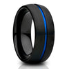 Blue Tungsten Wedding Ring - Black Tungsten Ring - Center Groove - Black Wedding Ring