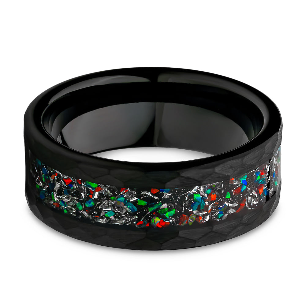 Galaxy Opal Wedding Ring - Tungsten Wedding Ring - Galaxy Ring - 8mm Wedding Ring - Black