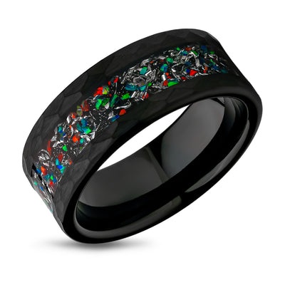 Galaxy Opal Wedding Ring - Tungsten Wedding Ring - Galaxy Ring - 8mm Wedding Ring - Black