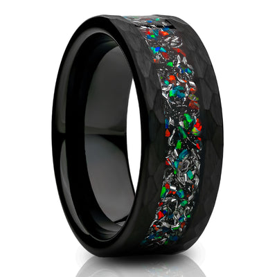Galaxy Opal Wedding Ring - Tungsten Wedding Ring - Galaxy Ring - 8mm Wedding Ring - Black