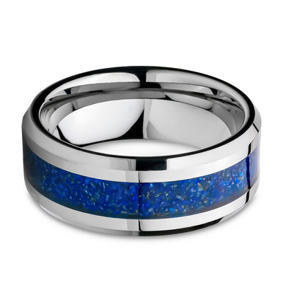 Lapis Wedding Ring - Tungsten Wedding Band - Silver Tungsten Ring - Anniversary Ring - Engagement