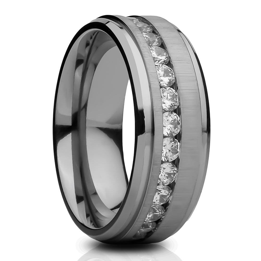 Titanium Wedding Ring - CZ Wedding Band - Man's Wedding Ring - Engagement Ring - Comfort Fit