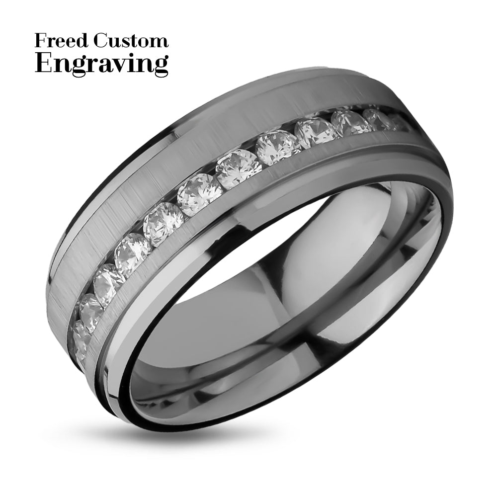 Titanium Wedding Ring - CZ Wedding Band - Man's Wedding Ring - Engagement Ring - Comfort Fit
