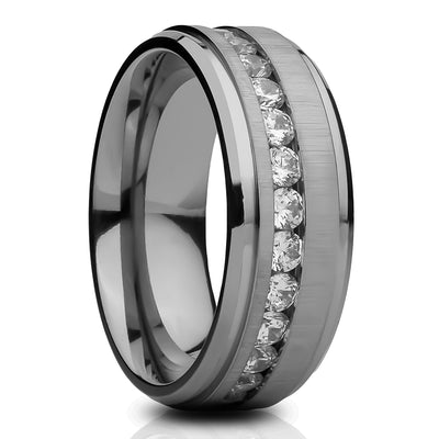 Titanium Wedding Ring - CZ Wedding Band - Man's Wedding Ring - Engagement Ring - Comfort Fit
