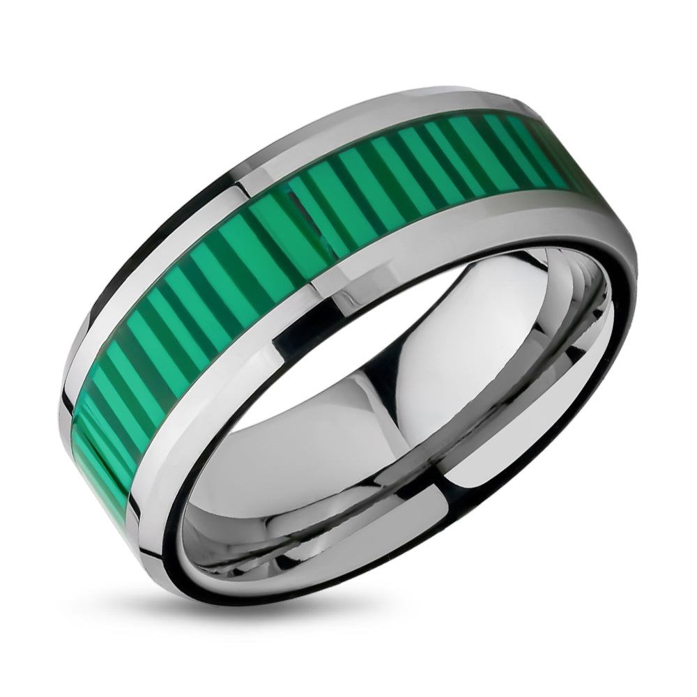 Faux Green Tungsten Wedding Ring - Tungsten Carbide Ring - Engagement Ring - Man & Woman