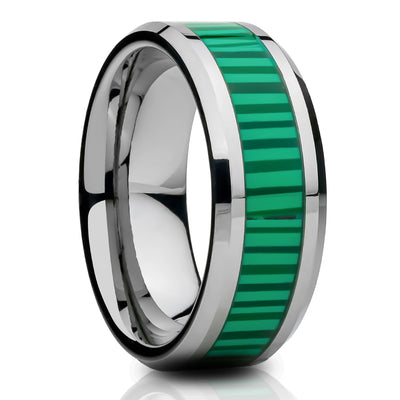 Faux Green Tungsten Wedding Ring - Tungsten Carbide Ring - Engagement Ring - Man & Woman