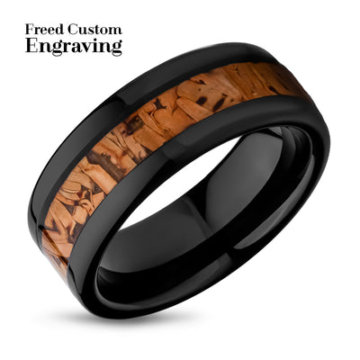 Cork Wedding Ring - Black Tungsten Ring - 8mm Wedding Ring - Tungsten Carbide Ring - Cork Ring