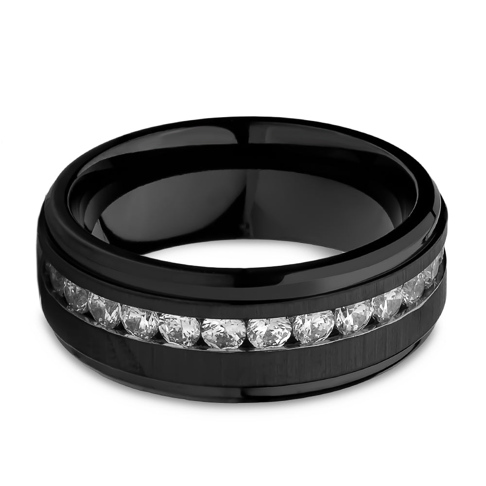 Black Titanium Wedding Ring - CZ Wedding Ring - Engagement Ring - Titanium Wedding Band