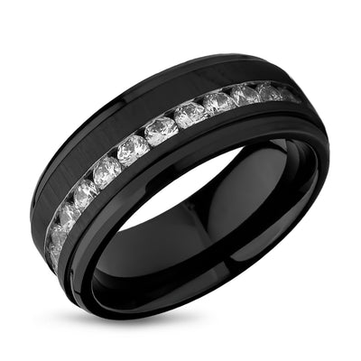 Black Titanium Wedding Ring - CZ Wedding Ring - Engagement Ring - Titanium Wedding Band