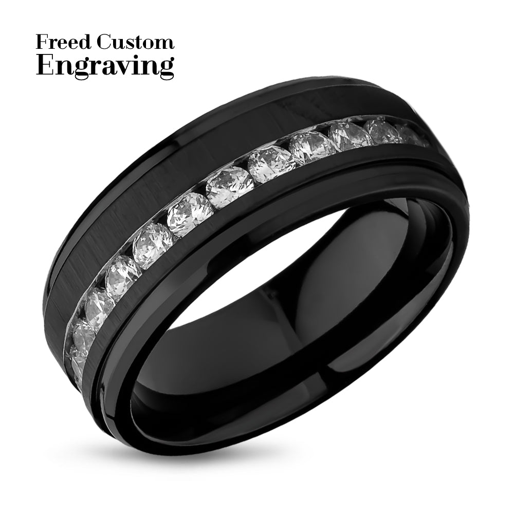 Black Titanium Wedding Ring - CZ Wedding Ring - Engagement Ring - Titanium Wedding Band
