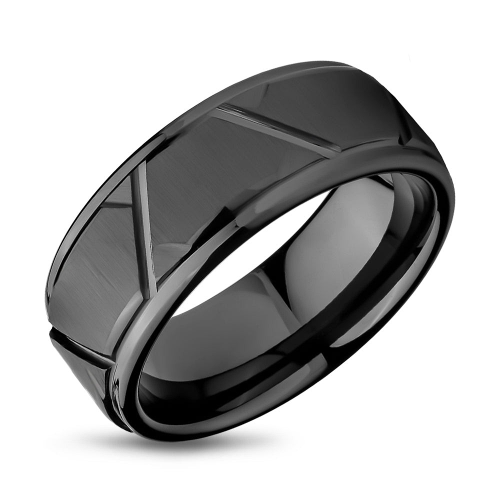 Gunmetal Wedding Ring - 8mm Wedding Ring - Man's Ring - Diamond Cu Ring - Tungsten Ring