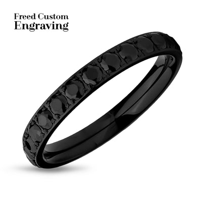 Eternity Wedding Ring - Black Titanium Ring - Eternity Ring - Engagement Ring - Black CZ Ring