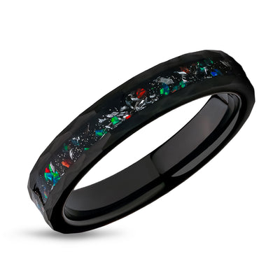 4mm Tungsten Wedding Ring - Galaxy Opal Wedding Ring - Galaxy Wedding Ring - Black Ring