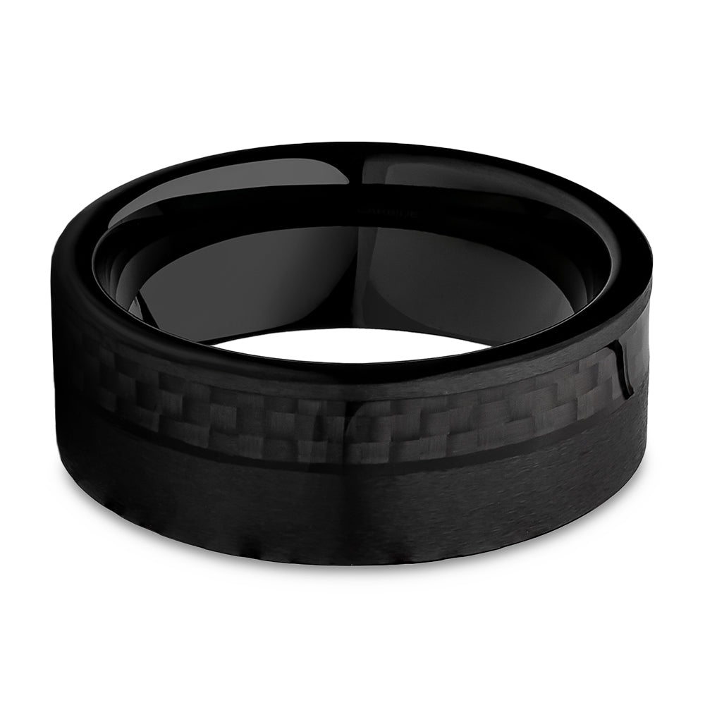 Black Wedding Ring - Carbon Fiber Tungsten Ring - Engagement Ring - 8mm Wedding Ring - Man & Woman