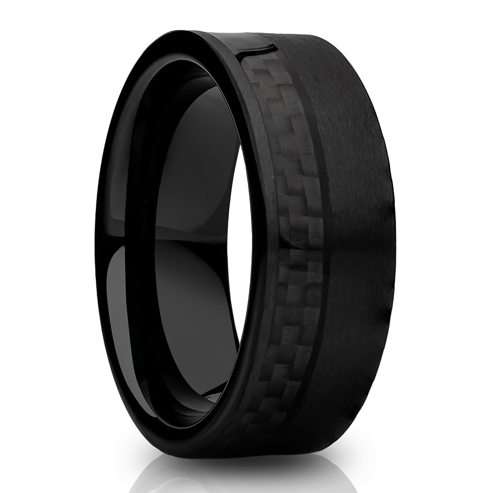 Black Wedding Ring - Carbon Fiber Tungsten Ring - Engagement Ring - 8mm Wedding Ring - Man & Woman
