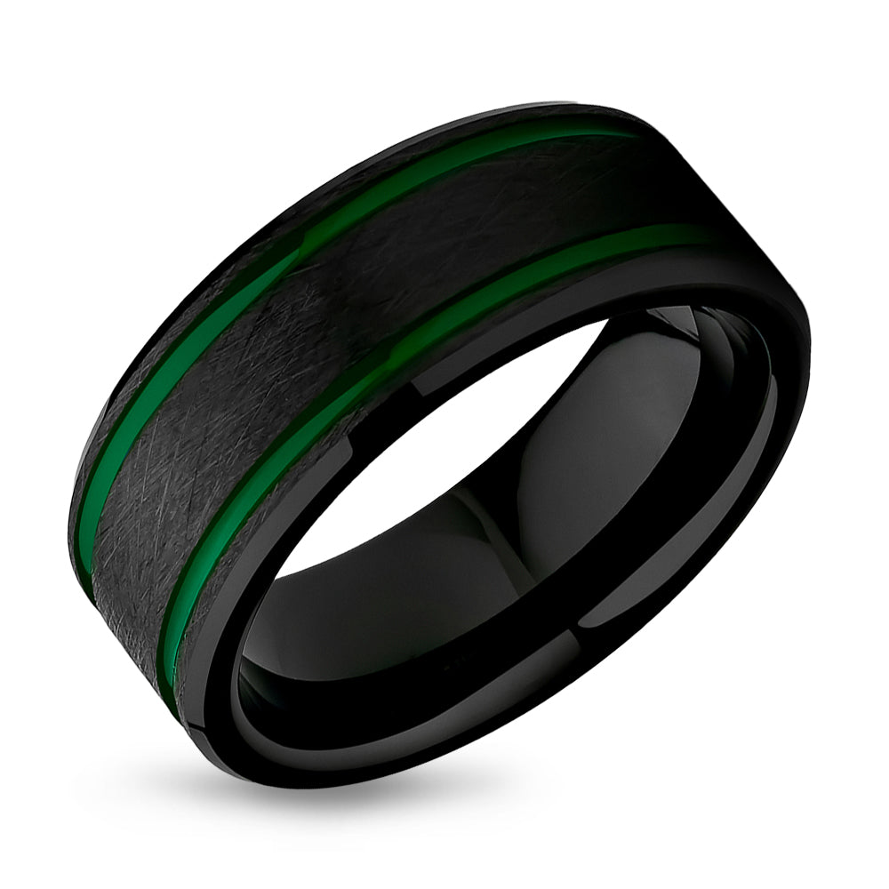 Green Wedding Ring - Tungsten Wedding Ring - Black Tungsten Ring - 8mm Ring - 6mm Ring