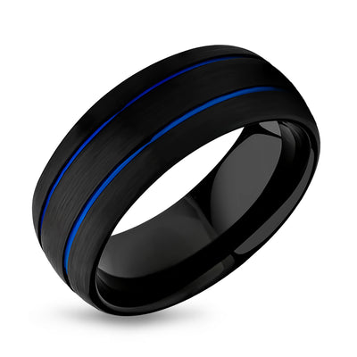 Man's Wedding Ring - Woman's Wedding Band - Blue Tungsten Wedding Ring - Black Tungsten Ring