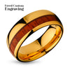 Yellow Gold Wedding Ring - Koa Wood Wedding Band - Tungsten Wedding Ring - Shiny Ring - Dome Ring