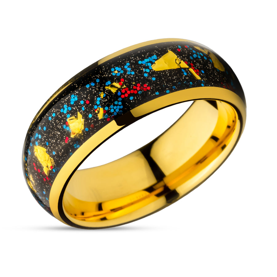 Gold Wedding Ring - Gold Flat Inlay - Dome Wedding Ring - Tungsten Carbide Ring - 8mm