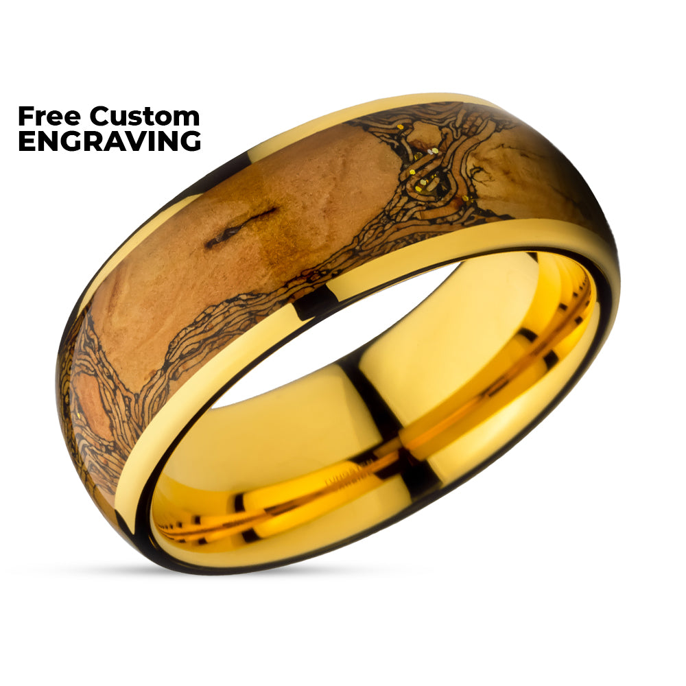 Cork Wedding Ring - Yellow Gold Tungsten Ring - Anniversary Ring - Engagement Ring - Cork Ring