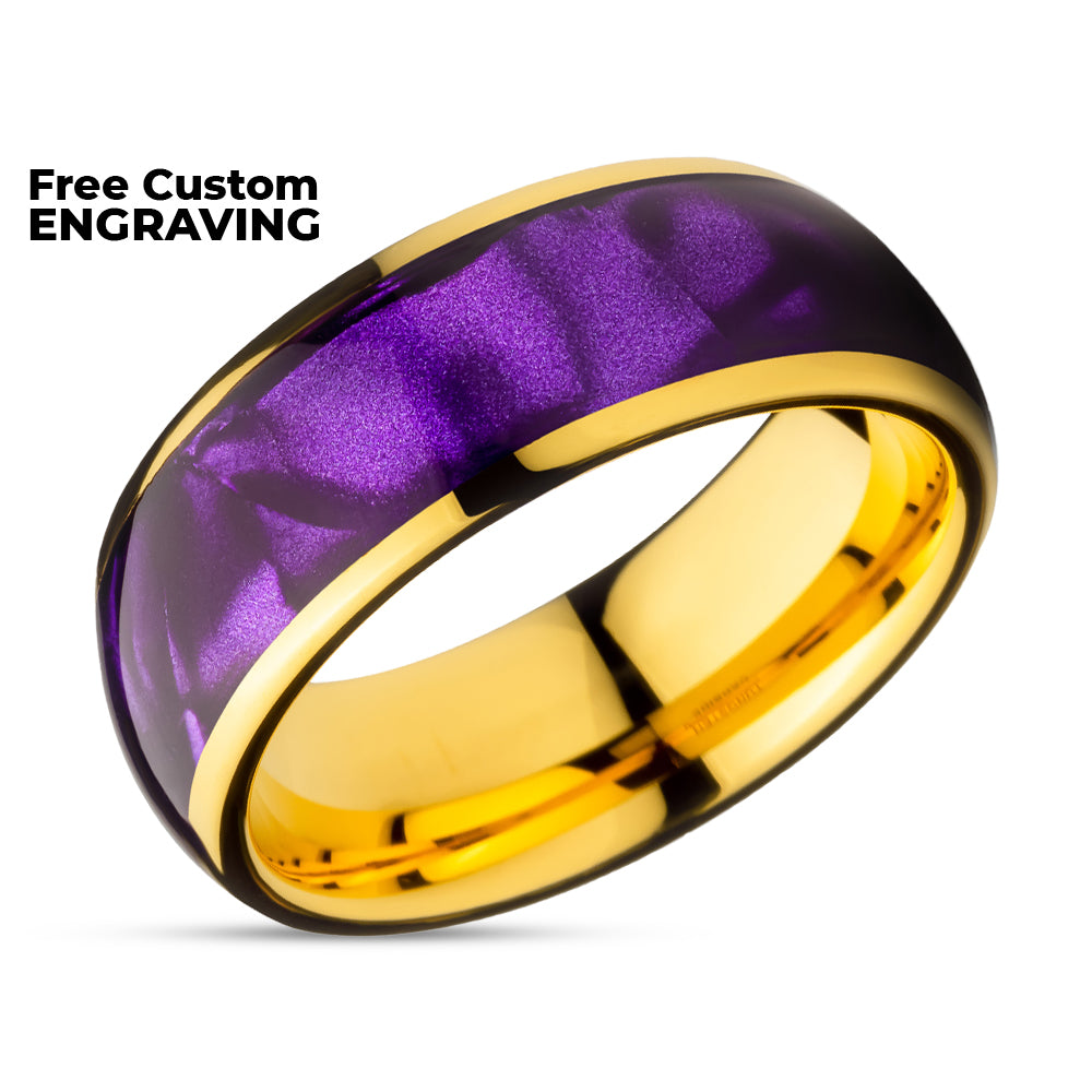 Cowrie Wedding Ring - Purple Wedding Ring - 8mm Wedding Ring - Yellow Gold Ring