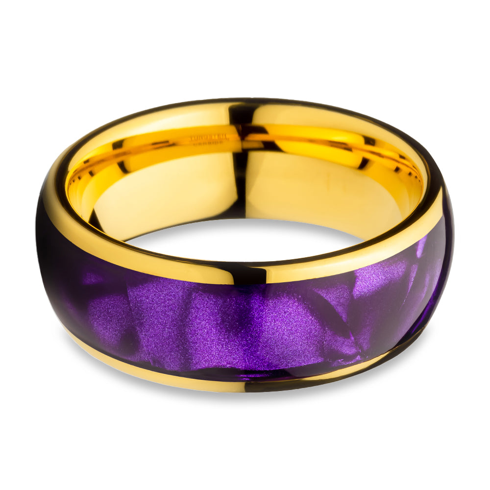 Cowrie Wedding Ring - Purple Wedding Ring - 8mm Wedding Ring - Yellow Gold Ring