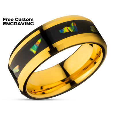 Abalone Wedding Ring - Yellow Gold Ring - Abalone Wedding Band - Tungsten Carbide Ring