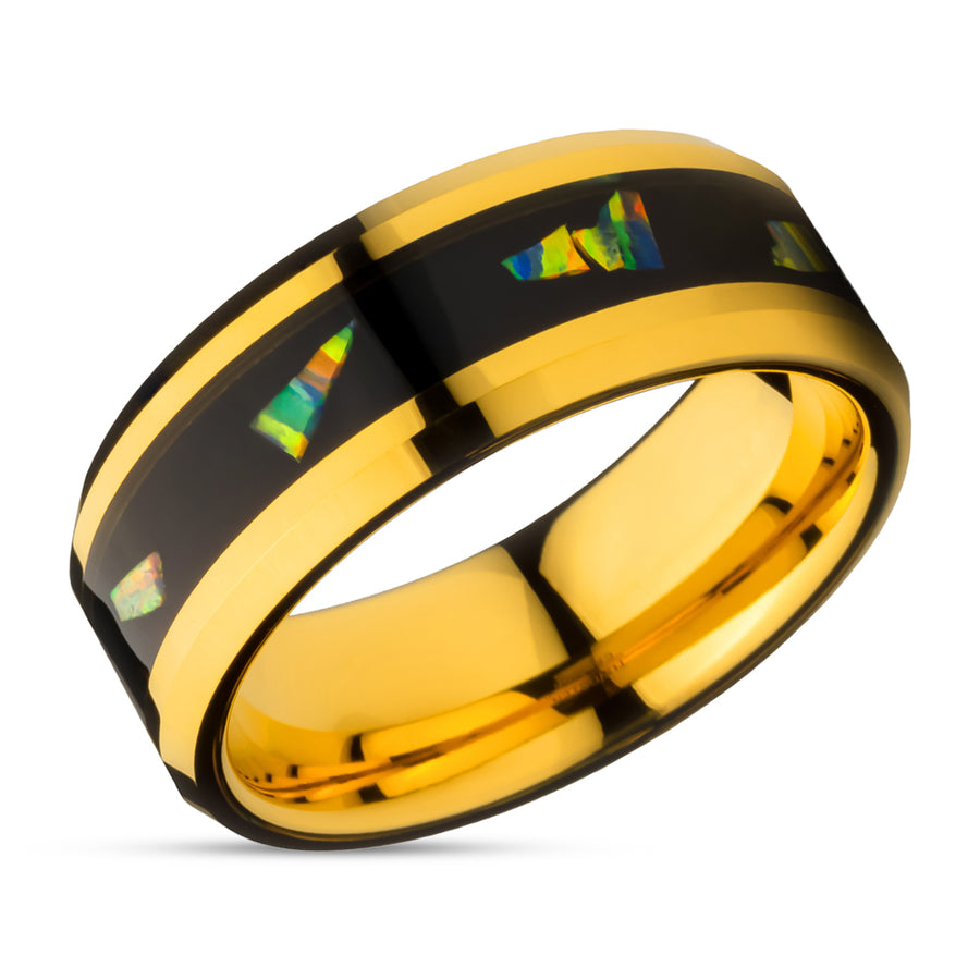 Abalone Wedding Ring - Yellow Gold Ring - Abalone Wedding Band - Tungsten Carbide Ring