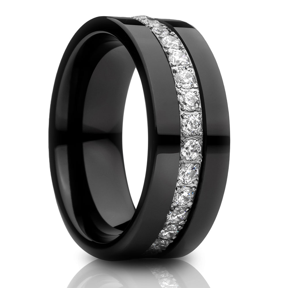 Man's Wedding Ring - CZ Wedding Ring - Black Tungsten Wedding Ring - 8mm Wedding Ring - White CZ