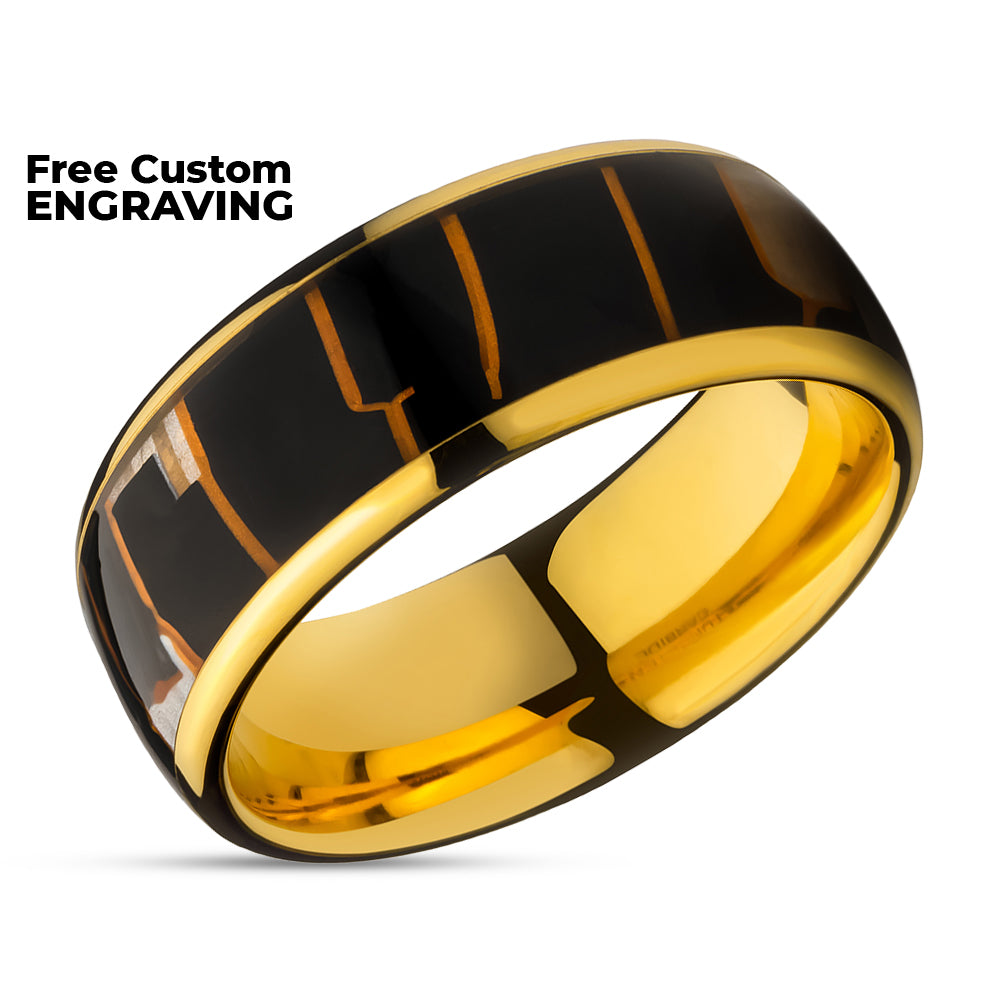 Capiz Wedding Ring - Yellow Gold Tungsten Ring - Tungsten Carbide Ring - 8mm Wedding Ring