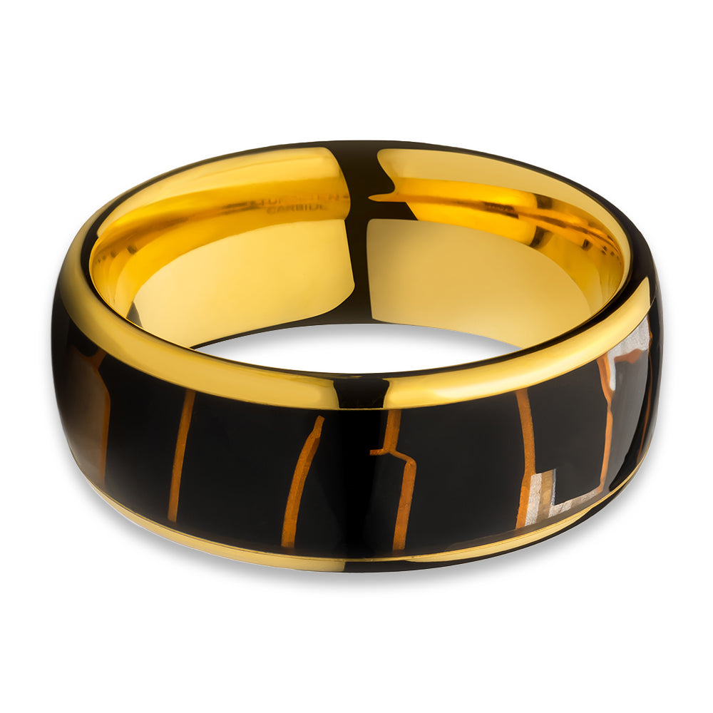 Capiz Wedding Ring - Yellow Gold Tungsten Ring - Tungsten Carbide Ring - 8mm Wedding Ring