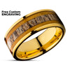 Deer Antler Wedding Ring - Yellow Gold Wedding Ring - Koa Wood Ring - Tungsten Carbide