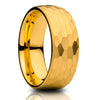 Hammered Wedding Ring - Yellow Gold Tungsten Ring - 8mm Wedding Ring - Man's Ring - Dome