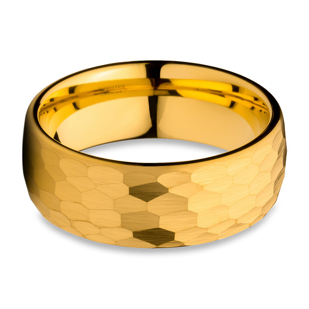 Hammered Wedding Ring - Yellow Gold Tungsten Ring - 8mm Wedding Ring - Man's Ring - Dome