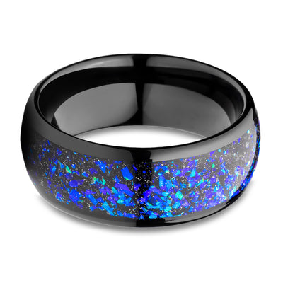 Galaxy Wedding Ring - Opal Wedding Ring - Black Tungsten Ring - 8mm Wedding Ring - Dome