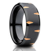 8mm Wedding Ring - Black Tungsten Ring - Engagement Ring - Rose Gold Ring - Beveled Edges