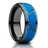 8mm Wedding Ring - Blue Tungsten Ring - Diamond Cut Wedding Ring - Unique Wedding Ring - Black