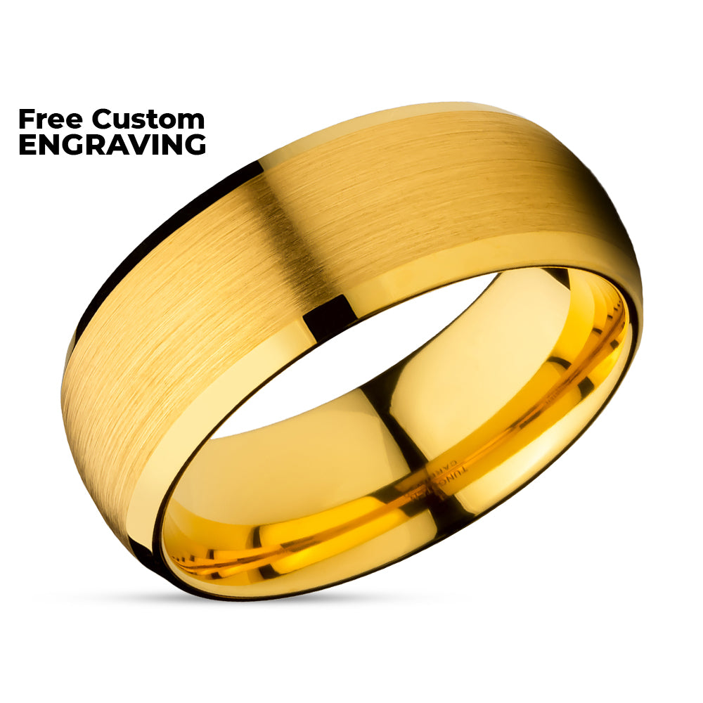Tungsten Wedding Ring - Yellow Gold Tungsten Ring - 8mm Ring - 6mm Ring - Brush Tungsten Ring