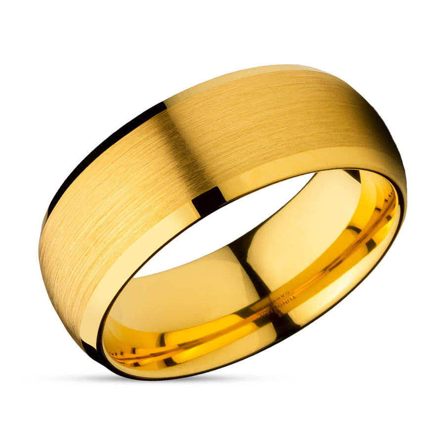 Tungsten Wedding Ring - Yellow Gold Tungsten Ring - 8mm Ring - 6mm Ring - Brush Tungsten Ring